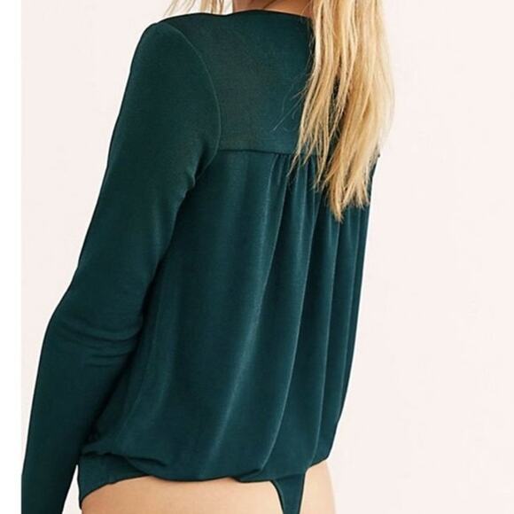 Intimately Free People Turnt Bodysuit Top Womens Medium Pine Green Faux Wrap - Picture 6 of 10
